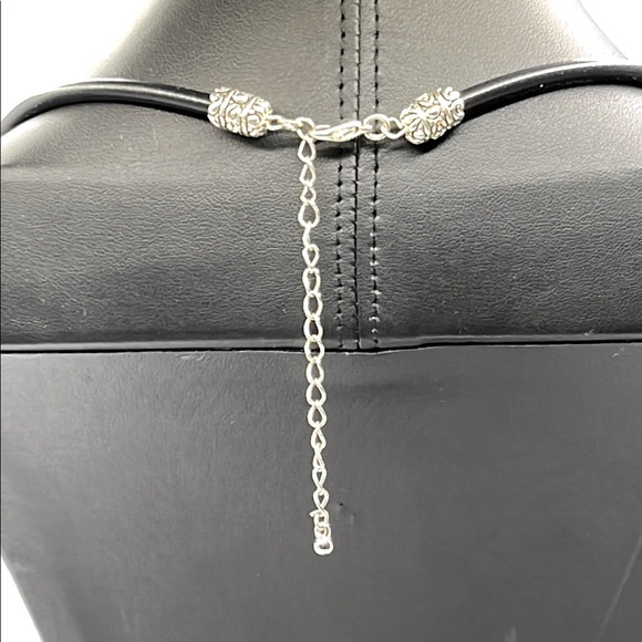 ID Badge Silver Tone and Black Cord Necklace with Ornate Metalwork - Picture 7 of 11